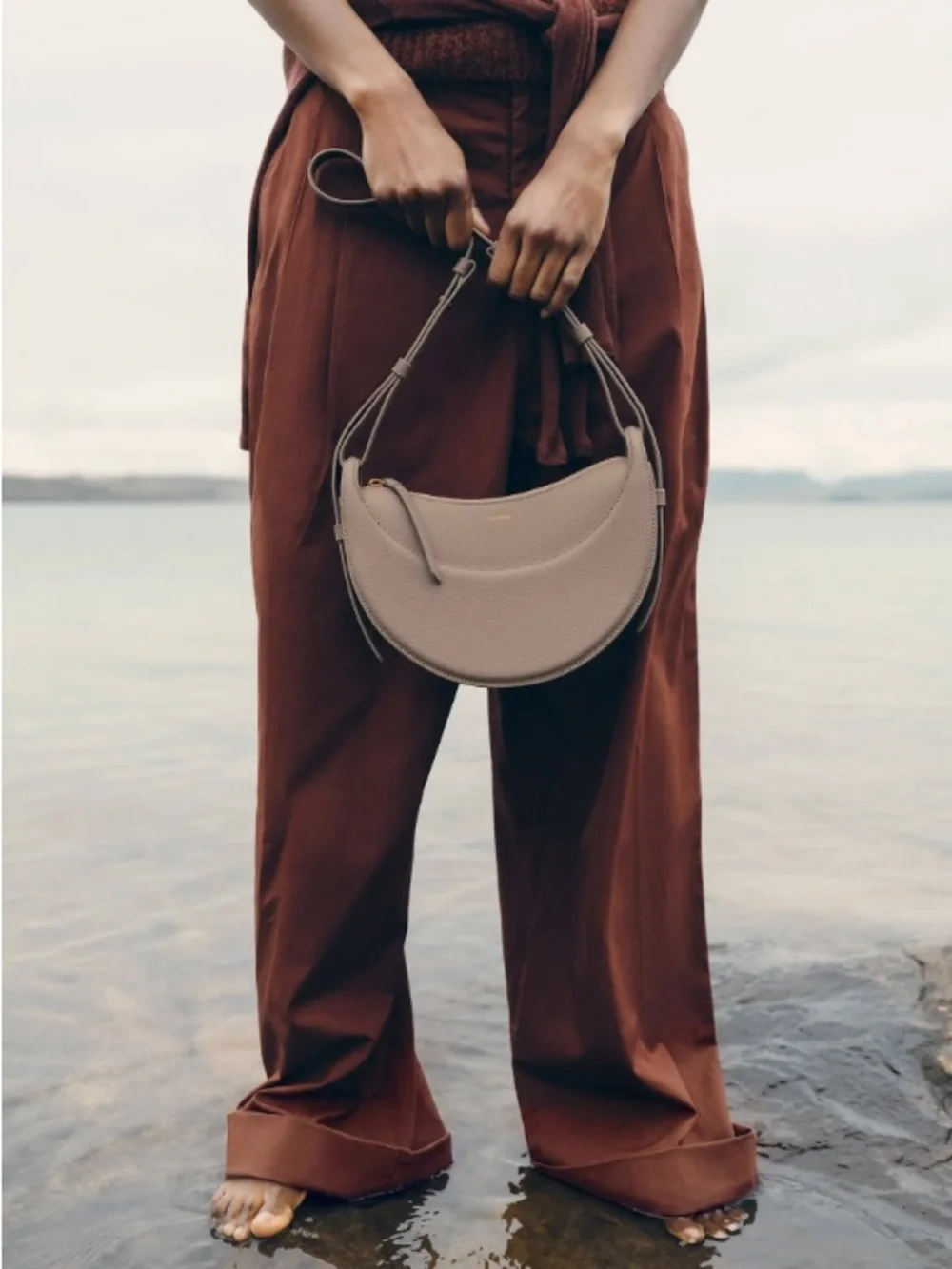Polene Crescent Crossbody Bag in Taupe Gray